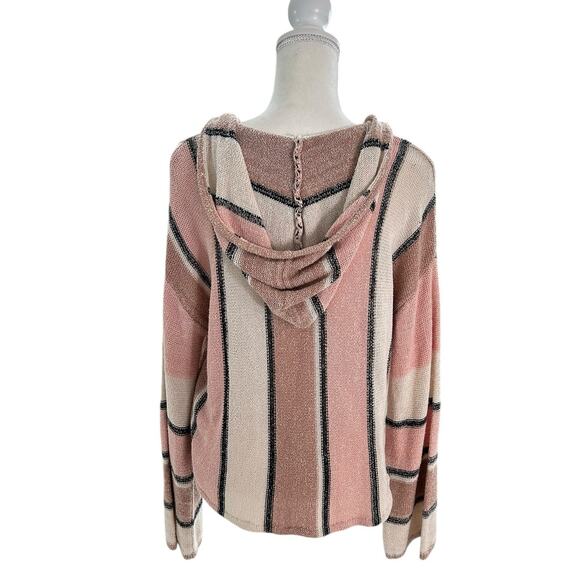 Billabong Women Knit Sweater Hooded Baja Beach Pink Stripe Size Medium - Picture 5 of 12